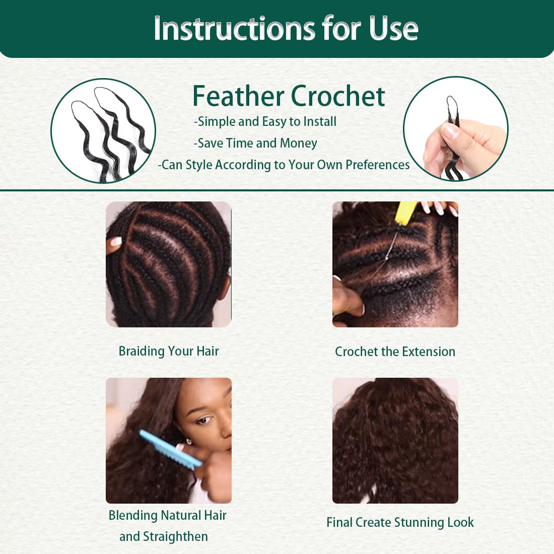 Deep Wave 16 Inch Human Hair Crochet Extensions, 60g