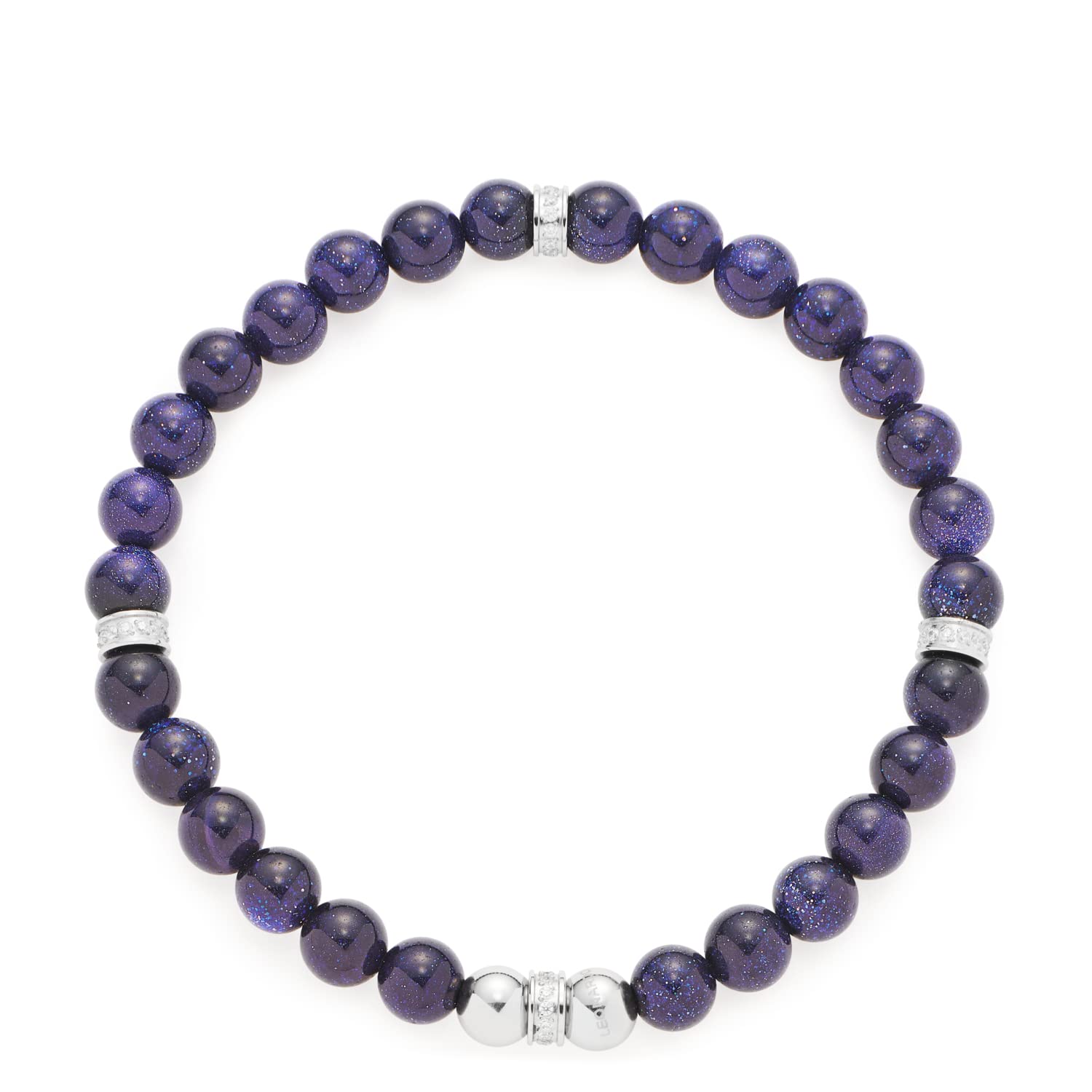 JEWELS BY LEONARDO Loreto Armband aus Edelstahl 1 Stück, elastisches Blaufluss-Perlenarmband mit zirkoniabesetzten Rondellen blau silber, Damenschmuck, 022156