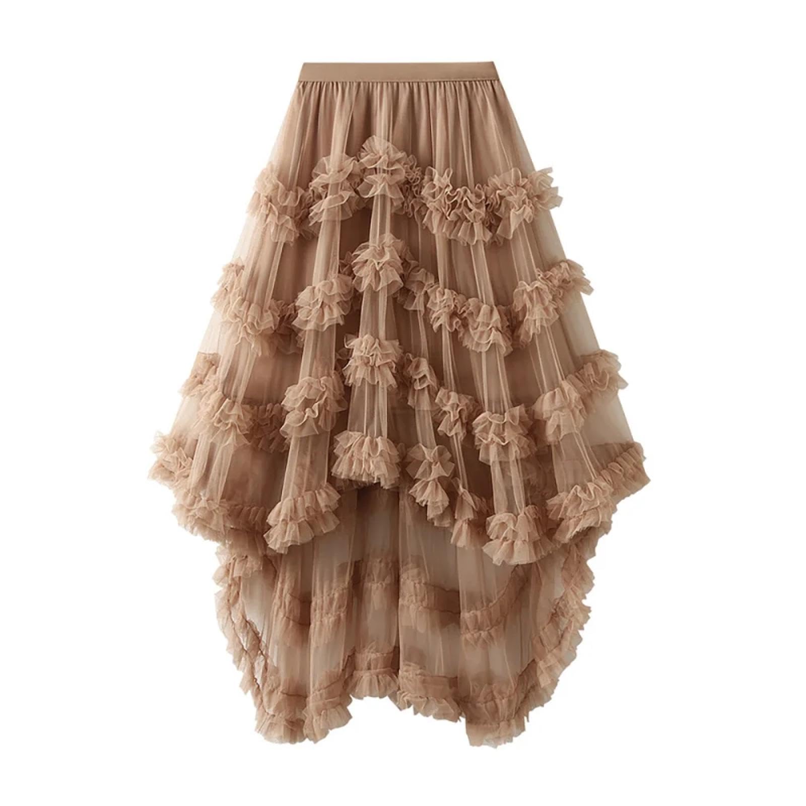 Faldas De Tubo Mujer Mujeres Dulce Capas Volantes con Gradas Falda Larga Color Caramelo Elástico De Alta Cintura Asimétrica Malla Faldas