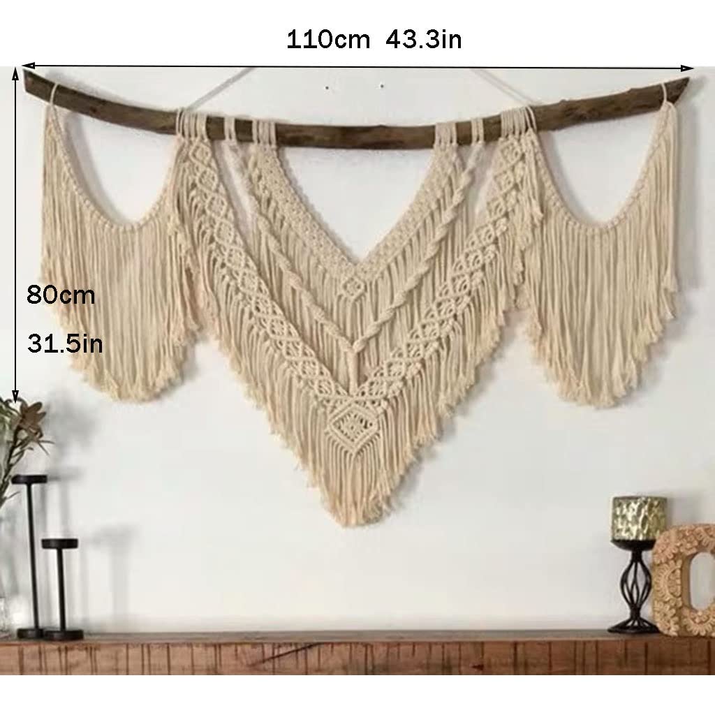 Tapiz de decoración del hogar montado en la Pared, Ramas de árboles Naturales y Decoraciones de Pared Tejidas con Hilo de algodón