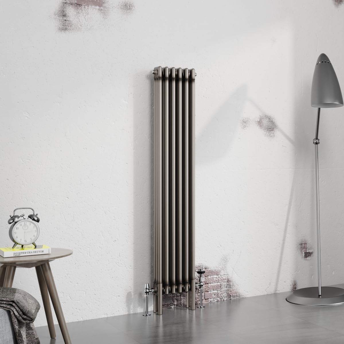 Warmehaus 1500x292mm Raw Metal Vertical 3 Column Radiator Traditional Cast Iron Style Bathroom Radiator Central Heating