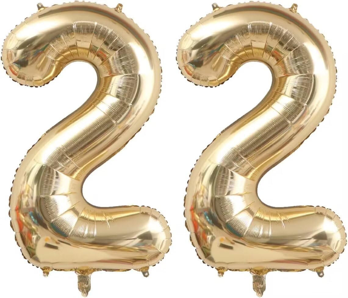 22 Birthday Balloon Number, 40 Inch Light Gold Number 22 Balloon, Foil Large Digital Birthday Balloons, Champagne Gold 22th 12th Birthday Party