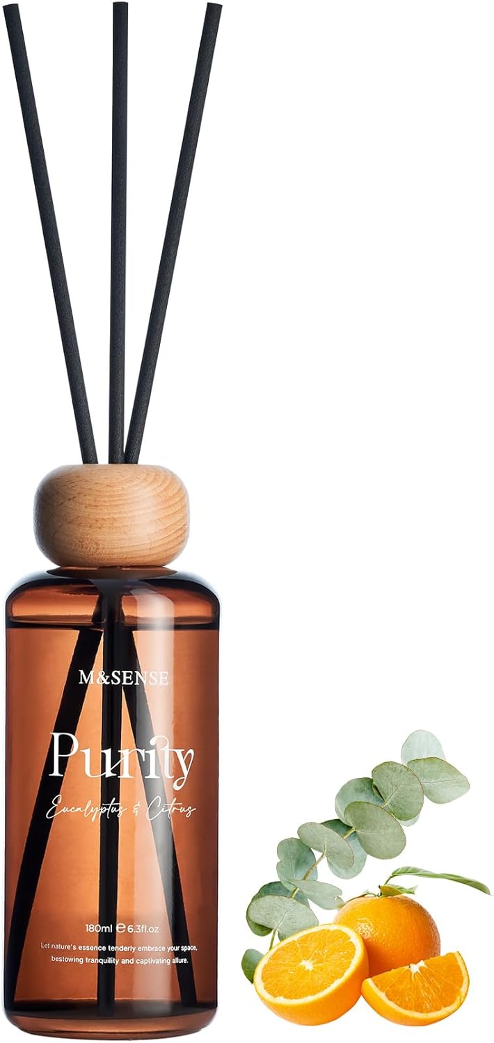 M&SENSE Eucalyptus Scent Diffuser Bundle - 6.3oz Eucalyptus Citrus Diffuser + 16.9oz Refill & 10 Sticks, Non-Toxic for Home Bedroom Spa