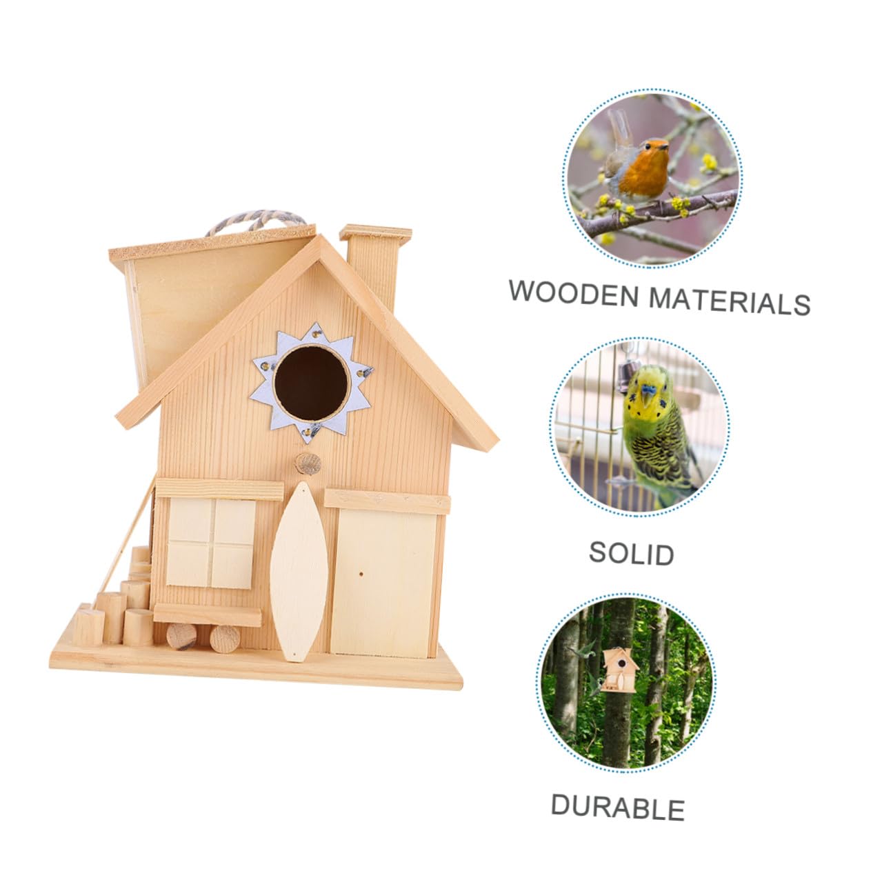 Casa para Pájaros De Madera Estilo Rústico Colgante para Exteriores como Nido Tipo Cabaña De Madera
