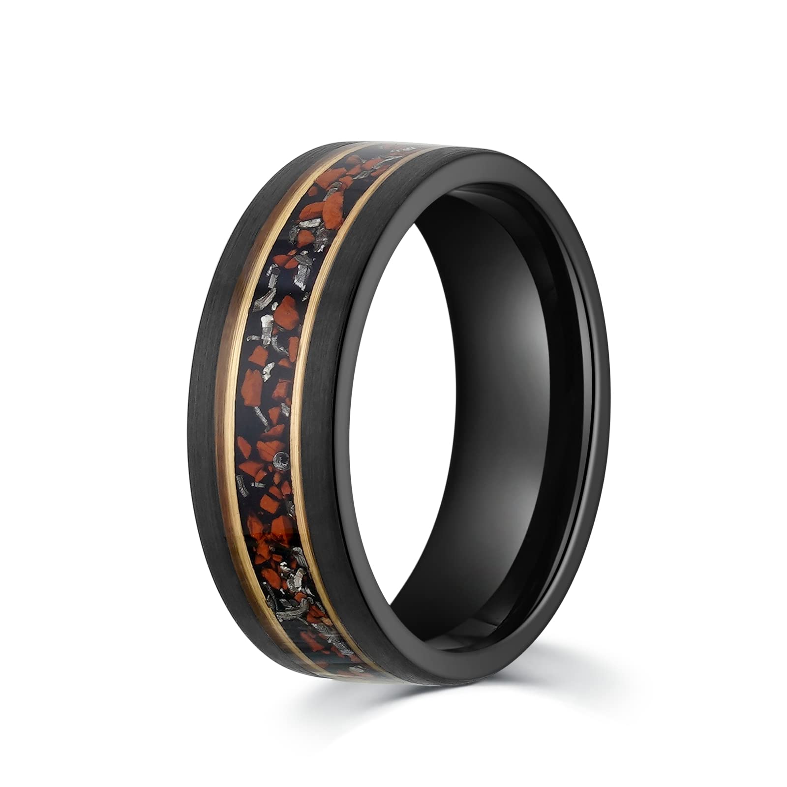 Genericdinosaur Bone And Meteorite Mens Wedding Ring Brushed Black - Main Image