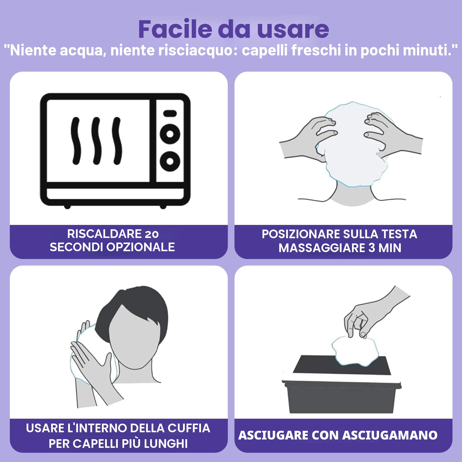 Medcosa Cuffia Shampoo a Secco - Cuffie per Lavare i Capelli senza Acqua - Shampoo senza Risciacquo - Formula con Aloe Vera Vitamina E Camomilla - 5x Confezioni con 1 Cuffia