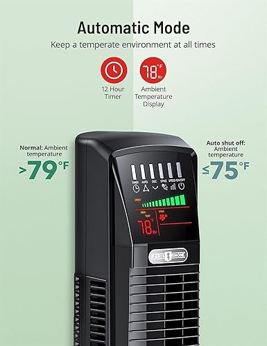 Miniatura 3 de PARIS RHÔNE Tower Fan, Oscillating Quiet Cooling Fan with Remote, Digital Thermostat,12H Timer, 3 Speeds & 4 Modes, Portable Stand Up Floor