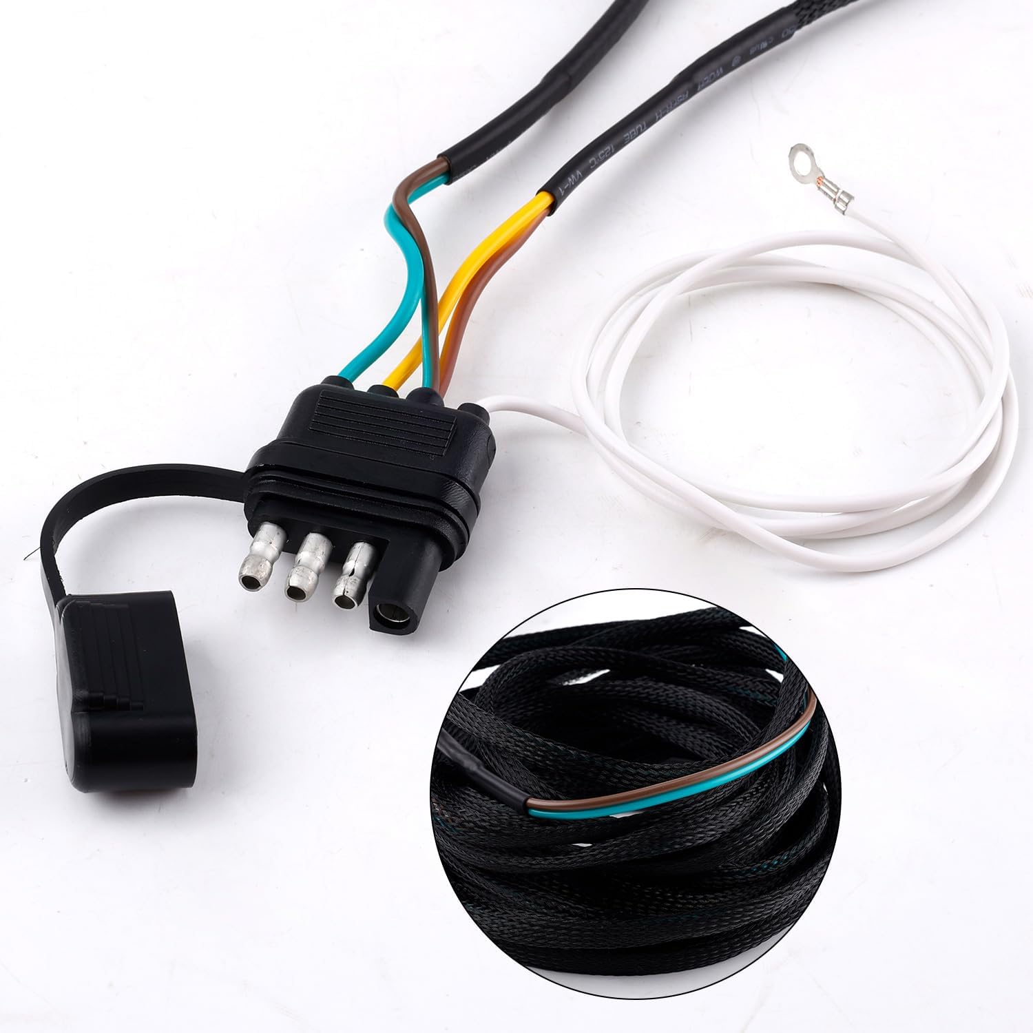 4 Pin 5 Wire Trailer Wiring Harness, 22FT Trailer Light Wire Harness 4 Way Flat 5 Wire Harness Connector Plug for Both-Side Taillights of Rewiring Trailer RV Boat