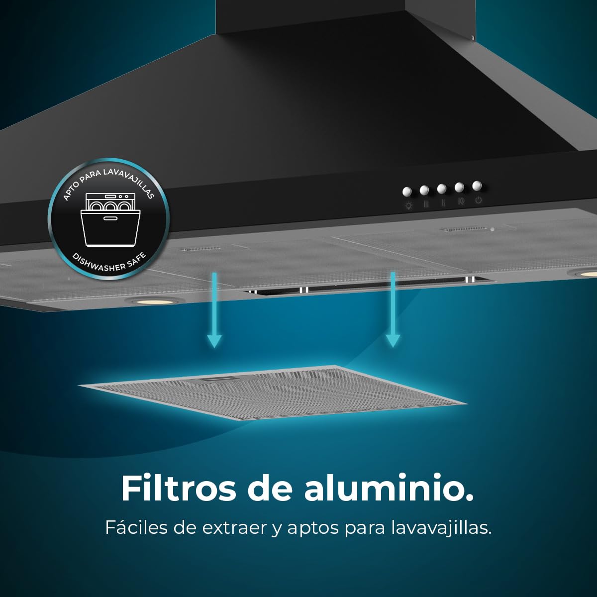 Cecotec Bolero Flux PM 906500 Black A Dunstabzugshaube, 90 cm, Motor 165 W, schwarzes Finish, Saugleistung 650 m³/h, mechanische Steuerung, 3 Leistungsstufen, Licht und Kohlefilter