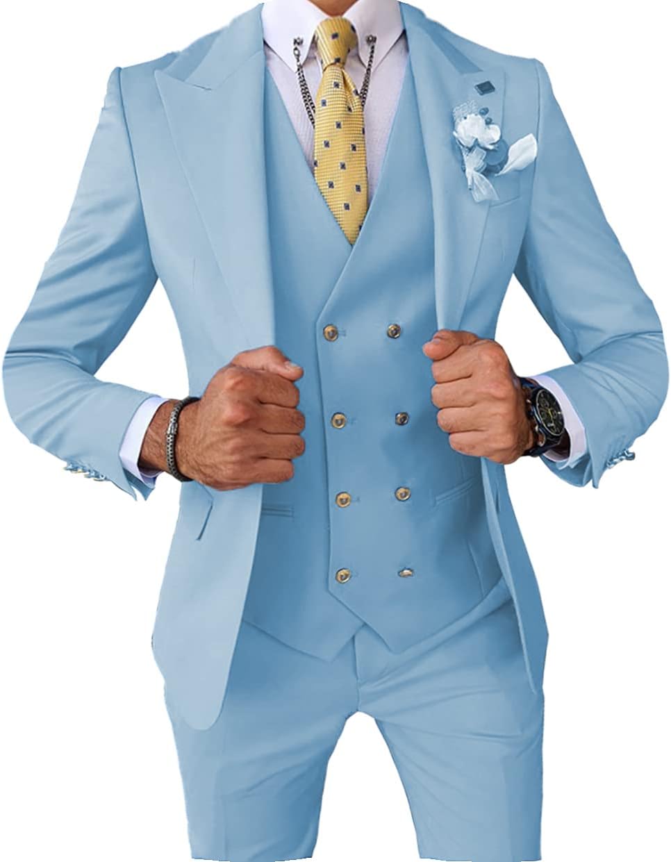 Formal Men's Suit Regular Fit 3 Piece Solid Prom Tuxedos Business Suits Set for Wedding Grooms