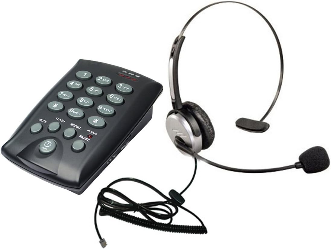 Voistek Corded Headset Telephone Dialpad with Mute for Office Call Center SOHO + Monaural Flexible Noise Cancelling Headset (H10DCHT800)