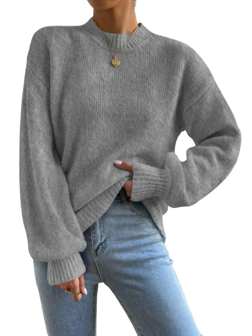 Womens Pullover Sweater Womens Lantern Sleeve Wool Blend Pullover Sweater