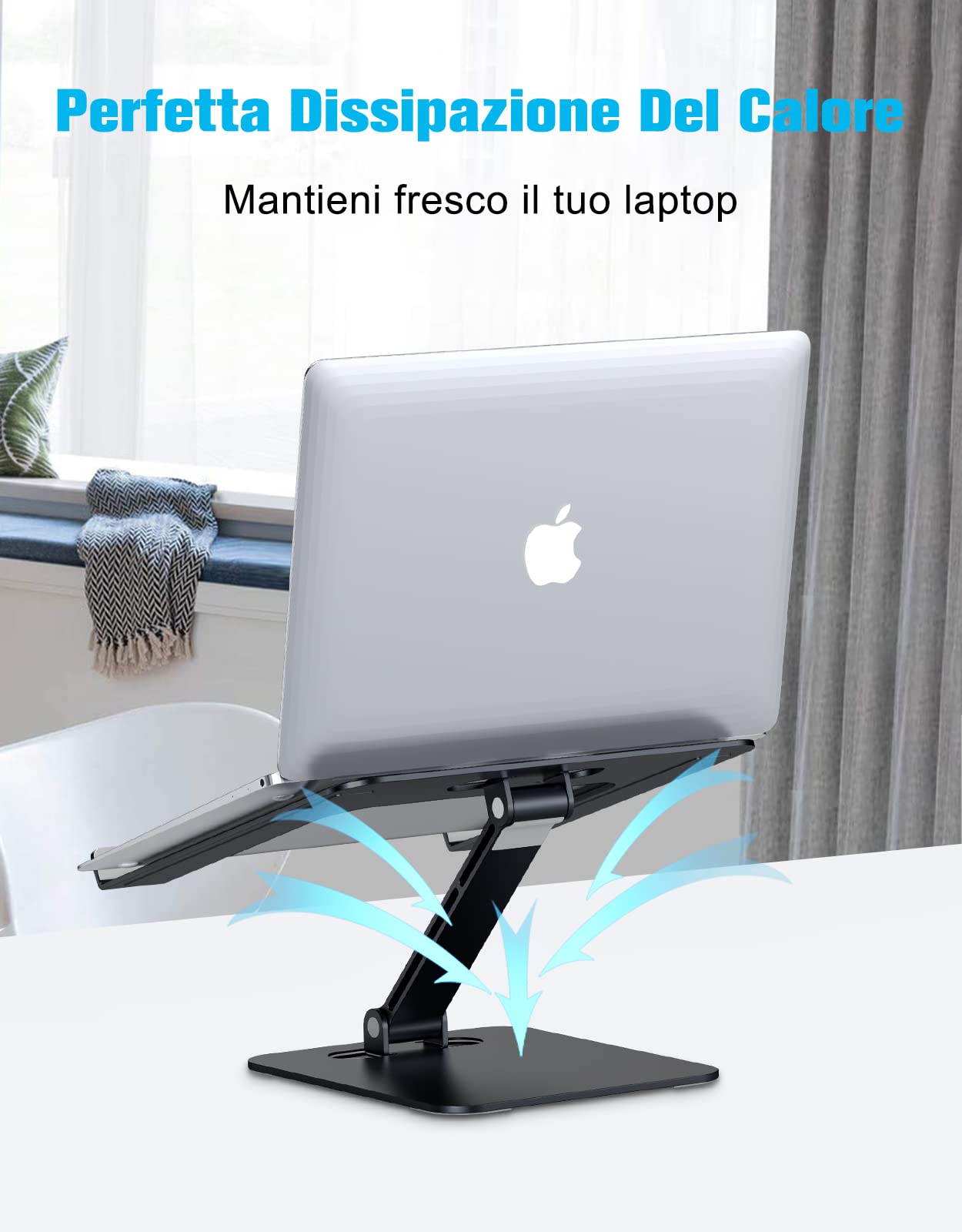 Babacom Supporto PC Portatile, Pieghevole Ergonomico Porta PC con Regolabile Altezza, Ventilato Laptop Stand Vassoi di appoggio per PC portatili Compatibile con MacBook Air, Altri 10-16" Tablet, Nero