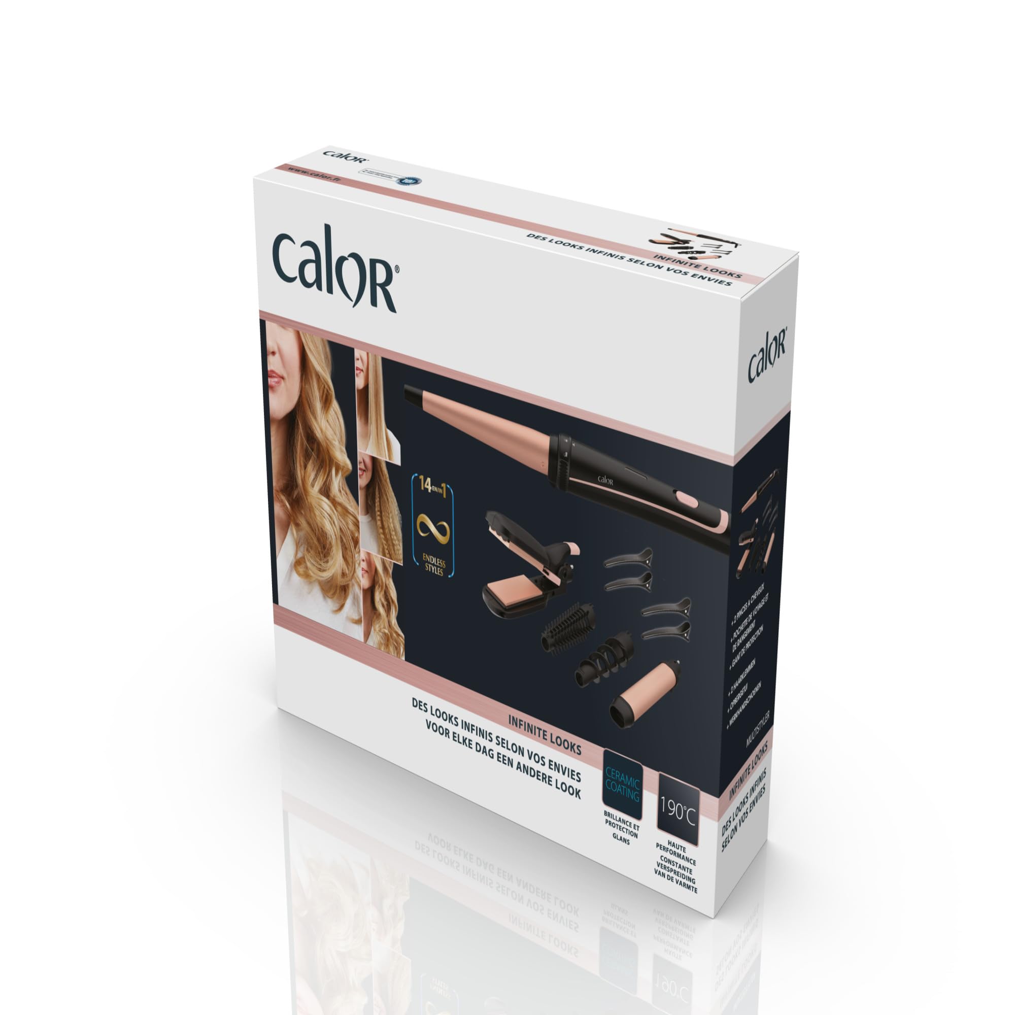 Calor Infinite Looks Multistyler 14 accessoires pour lisser boucler gaufrer onduler Revêtement céramique Facile à utiliser Pochette rangement Pinces pour cheveux CF4230C0
