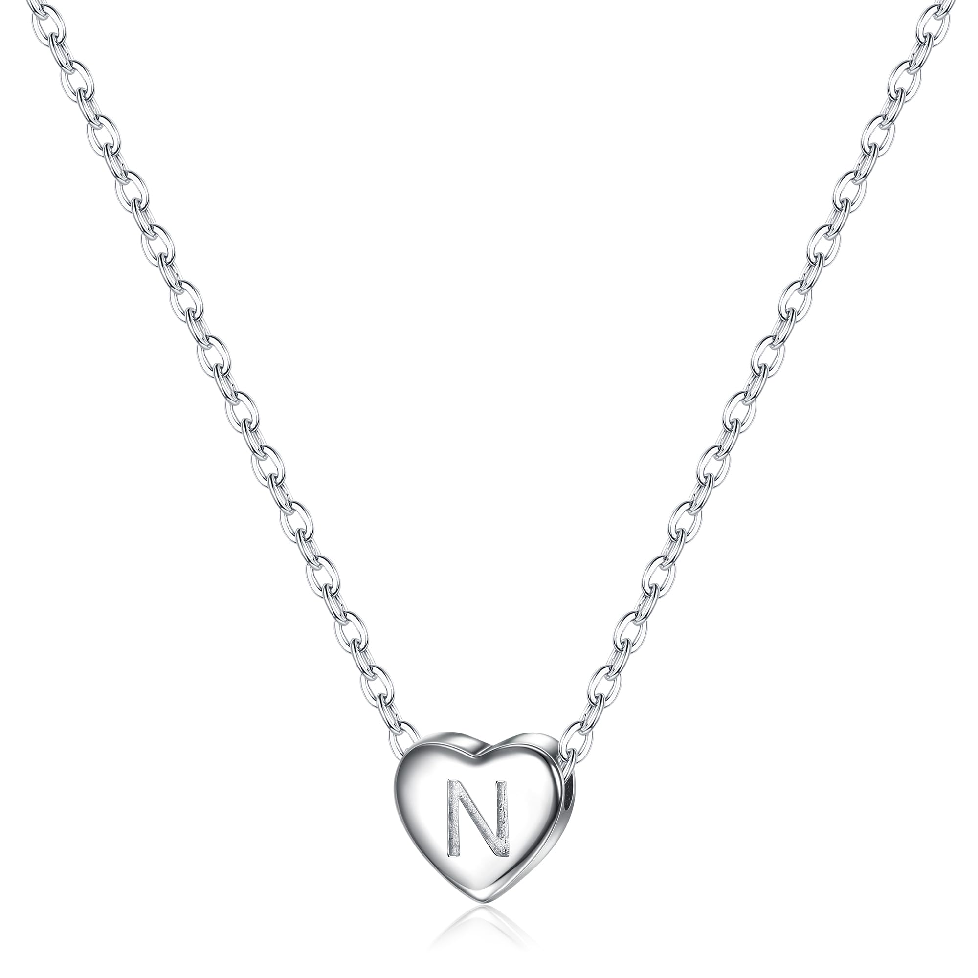 CASSIECA Collar Inicial 925 Plata de Ley para Mujer Niñas Letra A-Z Nombre Collares Corazón Plata Monograma Nombre Joyas Regalos para Cumpleaños San Valentín Navidad (con Caja)