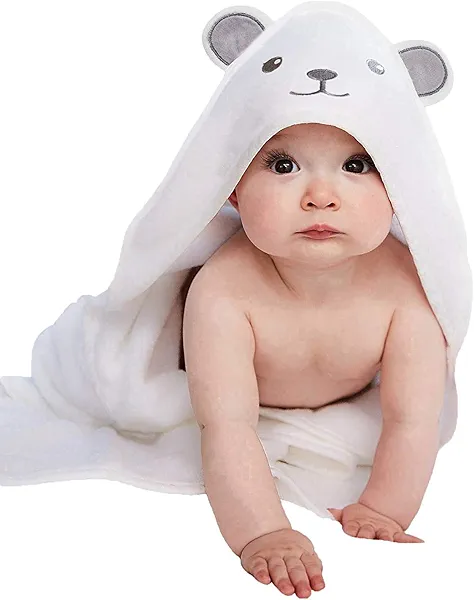 HIPHOP PANDA Hooded Towel - Rayon Made from Bamboo, Bath Towel with Bear Ears for Newborn, Babie, Toddler, Infant - Absorbent Large Baby Towel - Bear, 30 x 30 Inch