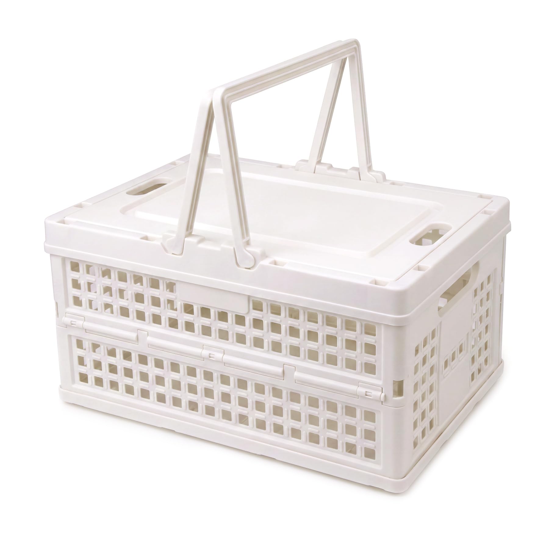 Vivikivi Collapsible Storage Crate,Plastic Storage Box, White-Hollow