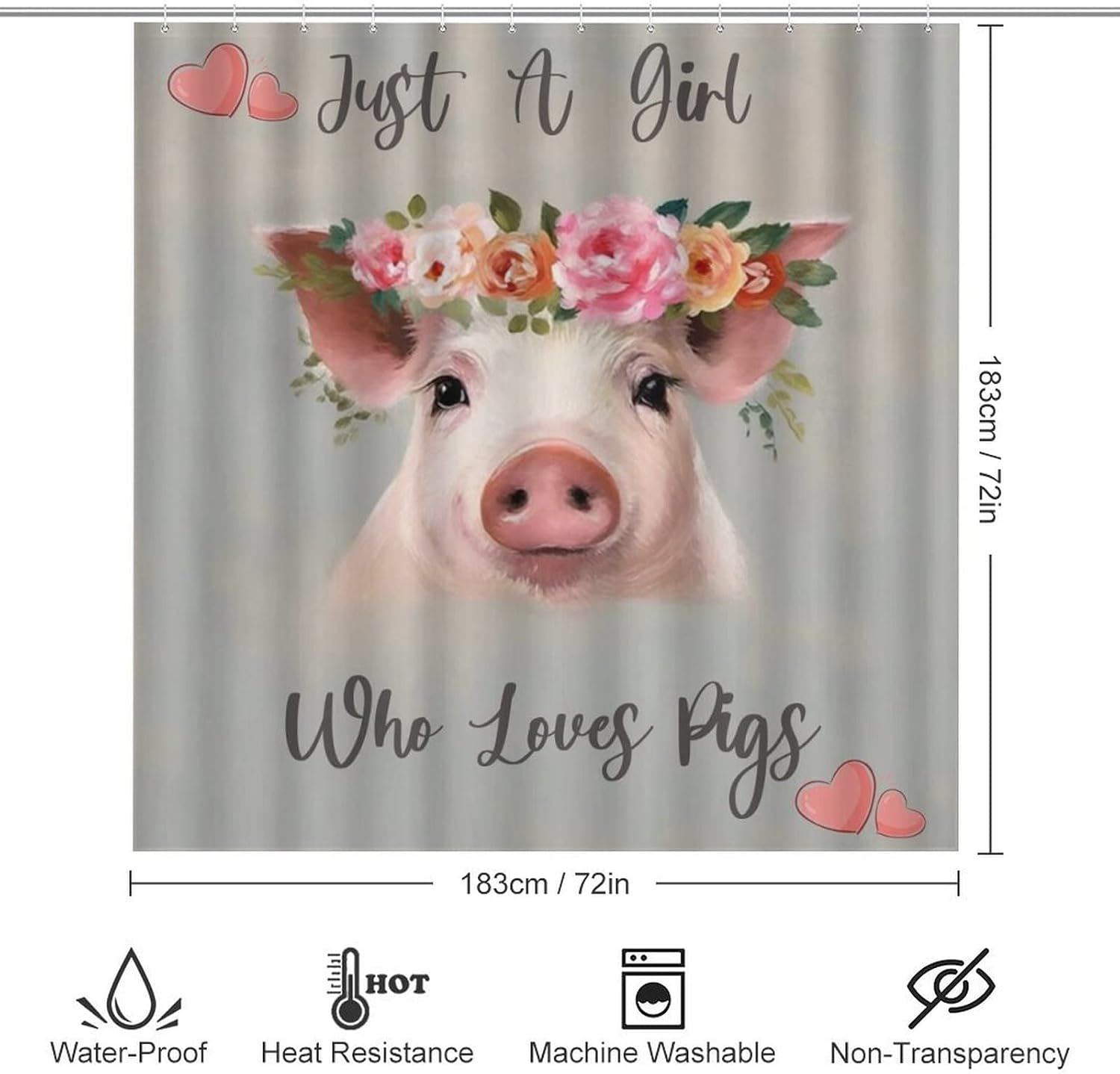 4 Pcs Bathroom Shower Curtain Set,Bathroom Sets with Rugs (Bath Mat,U Shape and Toilet Lid Cover Mat), Just A Woman Who Loves Pigs Bathroom Decor Set