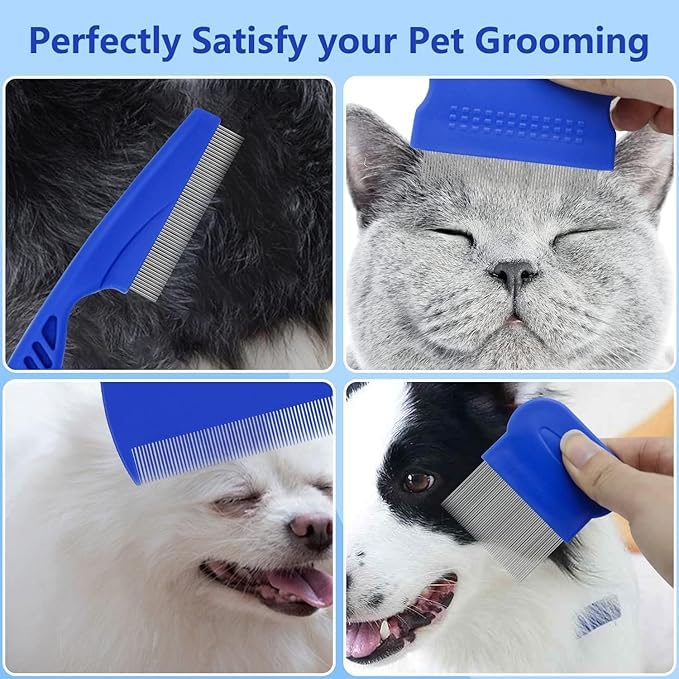 Image of Lice Removal Comb, 7-Piece Flea Comb Set with Red Light Tips, Blue Long Needle Design for Efficient Lice Removal, Complete 5-Piece Kit with Blue Handles for Pet Grooming and Hair Care