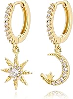 Vista 15 de Gold Huggie Hoop Earrings Crystal Green Drop Earrings