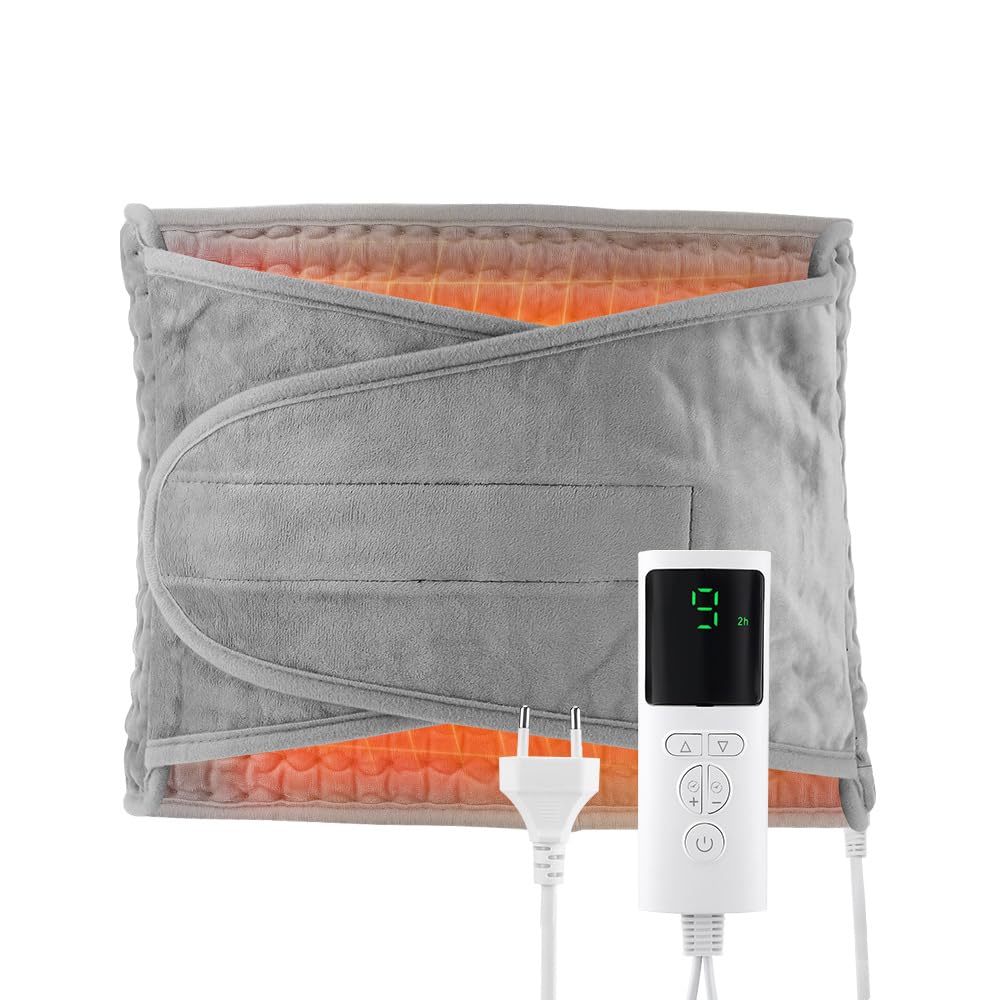 Ceinture Chauffante Lombaire 125x30cm Coussin Chauffant Electrique, Lombaire 9 Niveaux de Température et Arrêt Automatique Lavable Ceinture Chauffante avec Velcro Pour Dos Cervicales Abdomen Gris