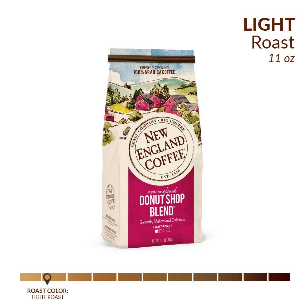 Light Roast Ground Coffee, New England Donut Shop Blend, Made of Premium Arabica Beans, Gluten Free and Certified Kosher, For a Smooth Mellow Coffee Experience in Every Sip for 2 Packs of 11 Oz