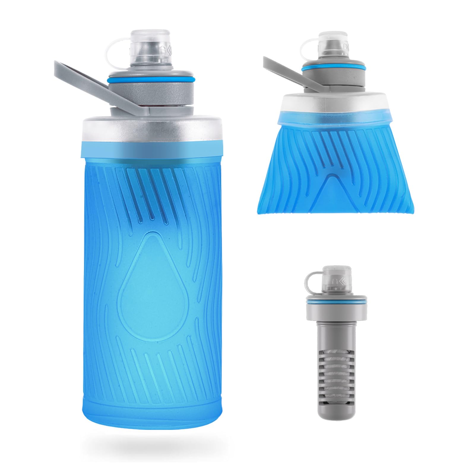 joypur Survival Wasserfilter - faltbarer Trinkwasserfilter Outdoor mit 700ml Weiche Wasserflasche und 5000L Filterkapazität (Blau)