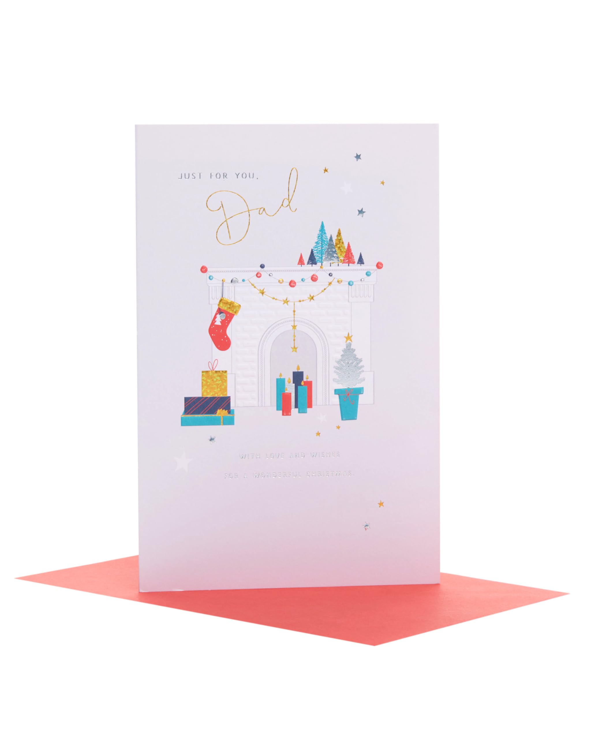UK Greetings Christmas Card for Dad - Decorated Fireplace Design