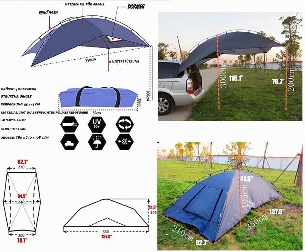 Zelt Auto Camping, Heckklappen Zelt pkw Auto Markise, Anti-UV, Wasserdicht 350 x 240 x 105 cm, Autozelt Sonnendach für Verschiedene SUV-Modelle Camping, Angeln, Strand