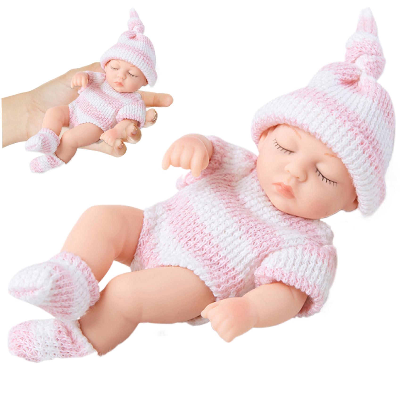 NASSMOSSE Mini Silicone Baby Dolls, 7 Inch Realistic Newborn Baby Dolls, Soft Full Body Silicone with Clothes, Babies for Children's, Style 1 — image 1
