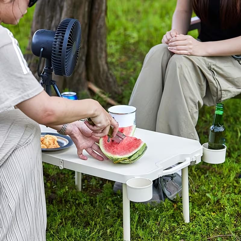 Image of Portable Folding Camping Table with 4 Cup Holders, Lightweight Heat-Resistant PP Picnic Table for BBQ, Beach & Patio, Weather-Resistant Outdoor Cooking Desk with Carry Handle, White, Small /Compact