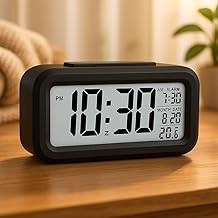 IDELLA Digital Alarm Clock with Automatic Sensor, Date and Temperature Display, 4.5 Inch LCD Display with Easy to Ready Bold Digits Digital Table Clock for Home, Office, Corporate Use (Black Analog)