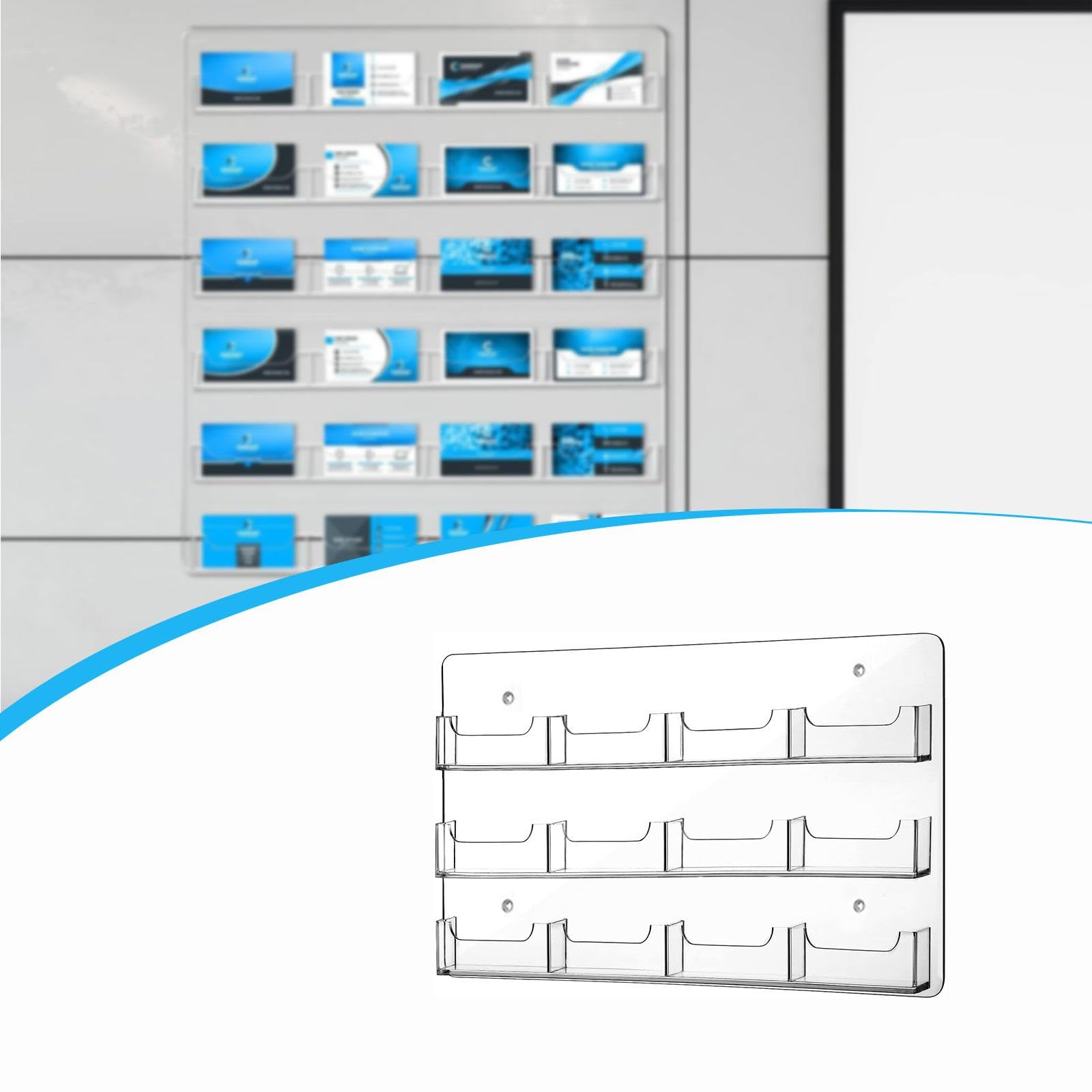 perfk Présentoir à autocollants en acrylique pour cartes de visite, gain de place pour la maison et le bureau, support mural transparent pour autocollants, 12 Poches