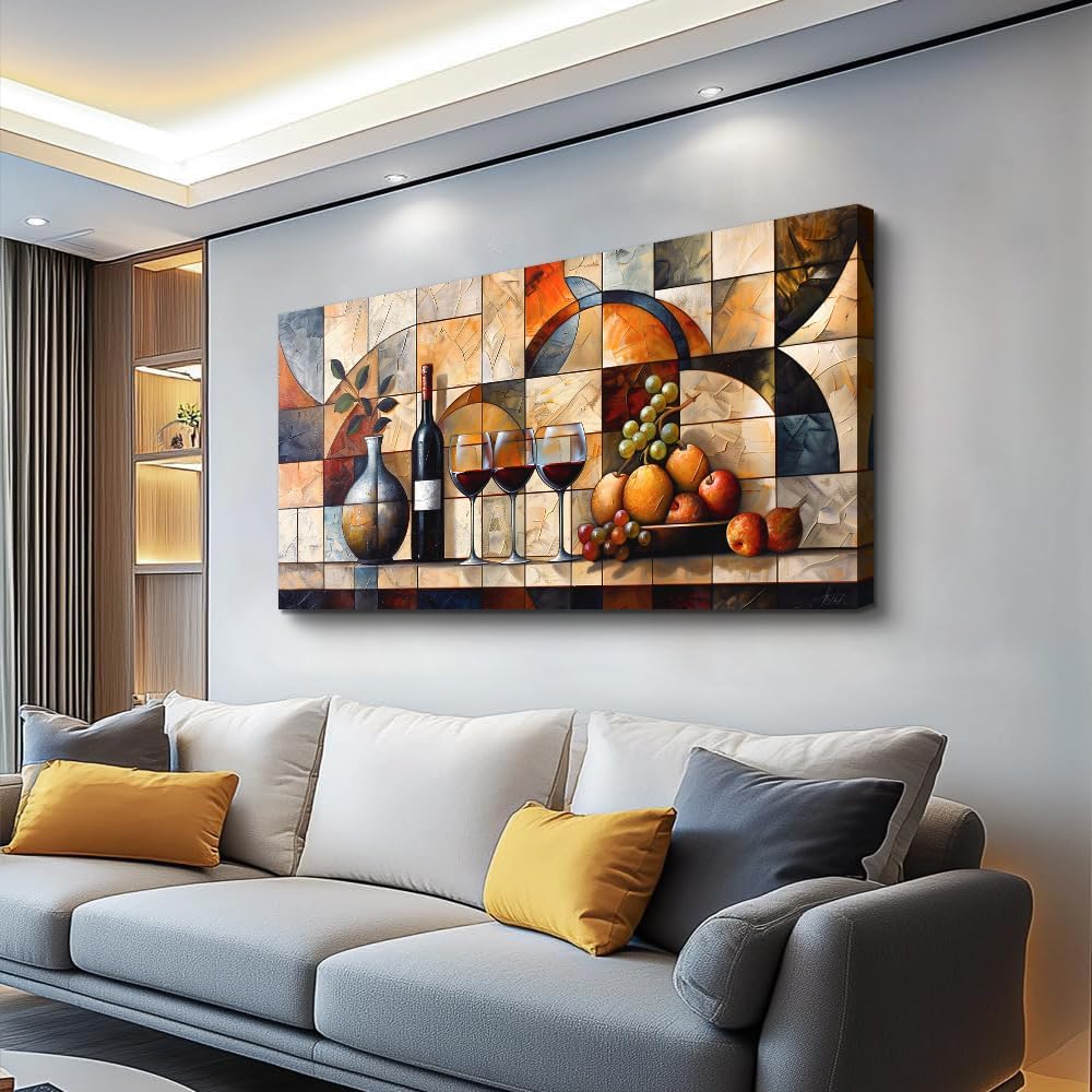 PHAOHUAXM Abstract Canvas Wall Art For Living Room Large Wall Decor For Bedroom Office Wall Decor Wine Glass Mural Restaurant Farmhouse Wall Painting Decor Artwork Pictures Home Decorations 20"X40"