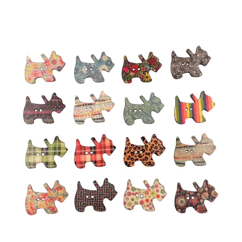 NUOBESTY 50pcs Wooden Puppy Buttons Wood Dog Buttons 2-Hole Wooden Print Sewing for Sewing Crafting DIY Decors (Mixed Color)