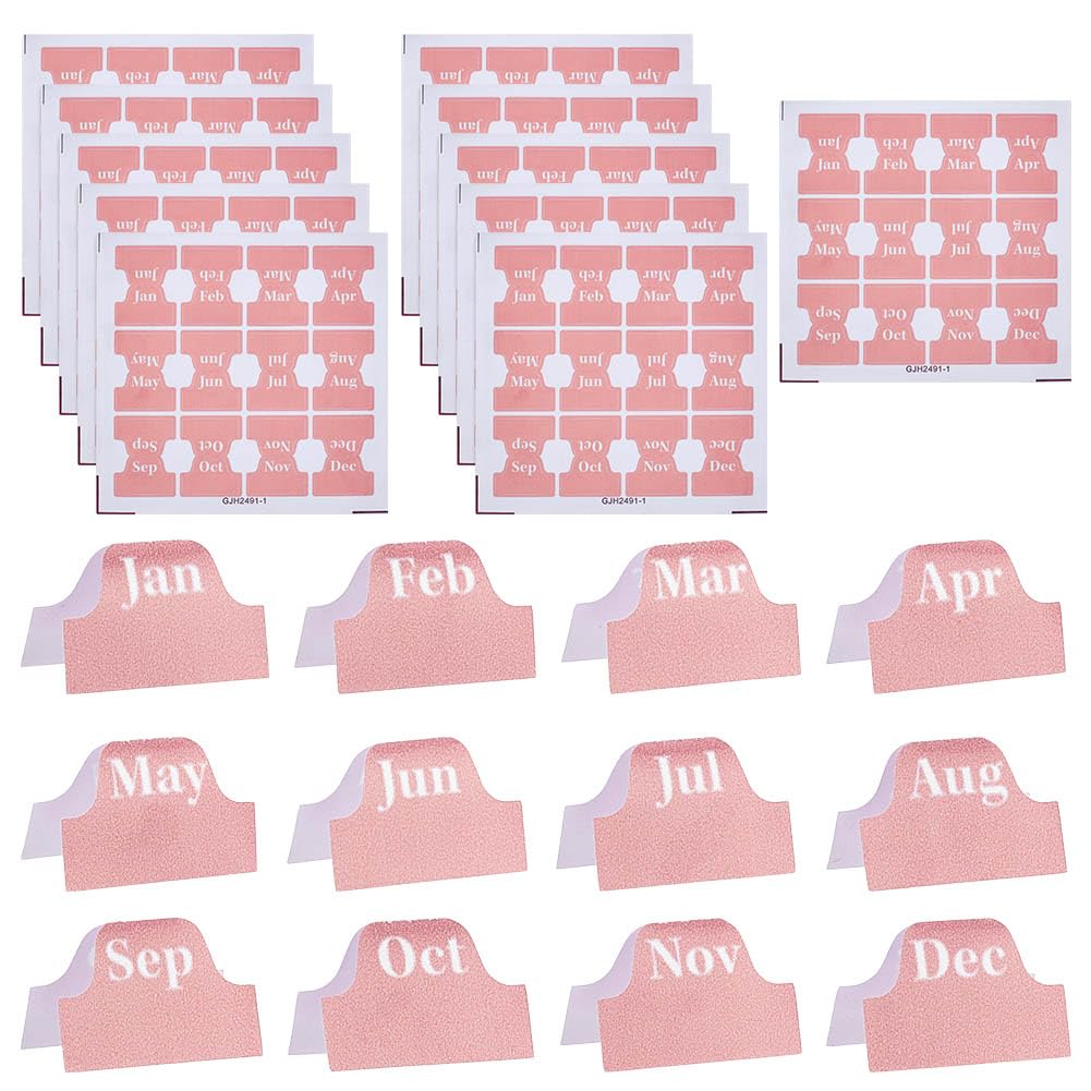 FINGERINSPIRE 15 Sheets Adhesive Monthly Stickers Total 180PCS Pink PVC Calendar Stickers Planner 12 Month Index Tabs Decorative Labels Calendar Stickers for Office Study Planner Journal Notebook