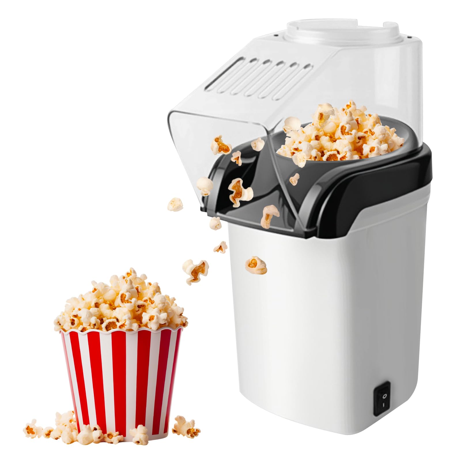 BAIFULAI Macchina per popcorn da 1200 W, mini macchina per popcorn ad aria calda, sana, senza olio, grasso, 2 minuti, funzionamento one-touch, per casa, film, Natale, feste, serata di calcio