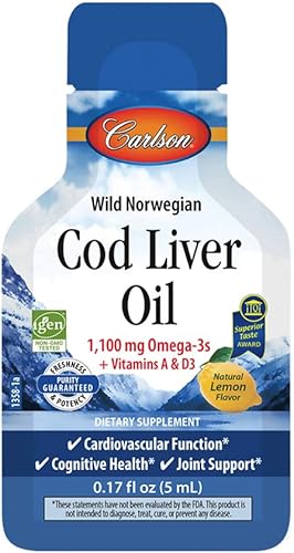 Miniatura 2 de Carlson - Paquetes de aceite de hígado de bacalao Grab + Go, paquetes de viaje, Rip & Sip, de una sola porción, 1100 mg de omega-3, más vitaminas A
