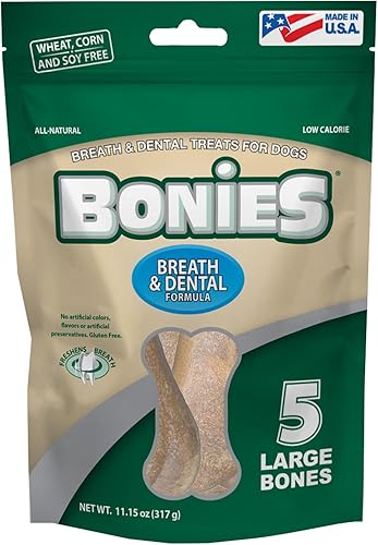 Bonies Aliento natural y fórmula dental de gran tamaño de un solo hueso, ingredientes totalmente naturales, aliento fresco, limpia los dientes, baja