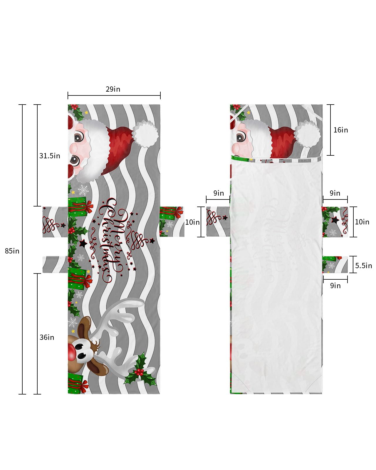 Grey Santa Christmas Beach Lounge Chair Towel Cover, Soft Chaise Lounge Towel with Side Pockets Patio Pool Chairs Cover for Beach/Pool Sunbathing 29x85 Xmas Elk Snowflake Red Moire Geometric
