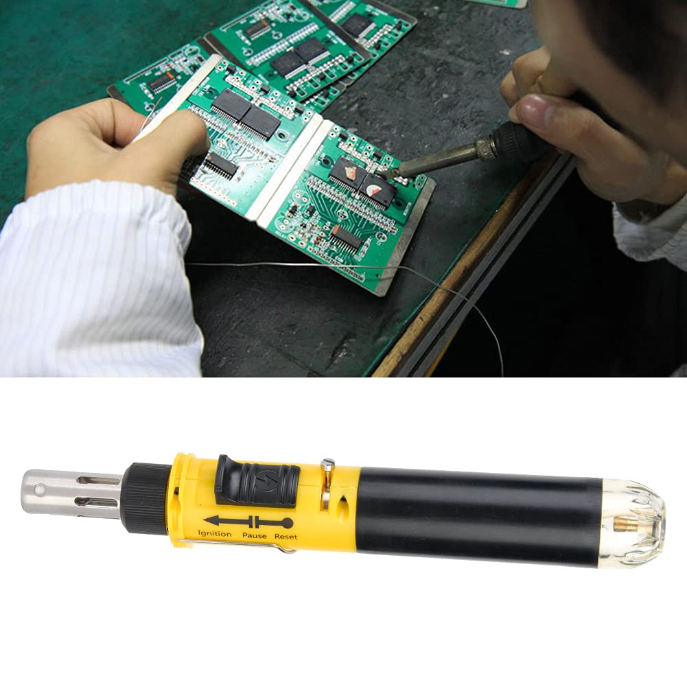 Kit de fer à souder au gaz, kit de torche de soudage sans fil portable 12 pouces pour automobile, électronique, bricolage à la maison, ordinateur(Jaune)