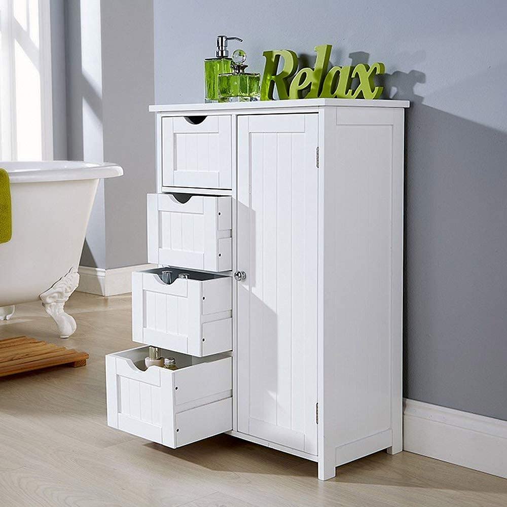 Bakaji - Mueble de baño 4 cajones + Puerta 2 estantes, Madera, Varios