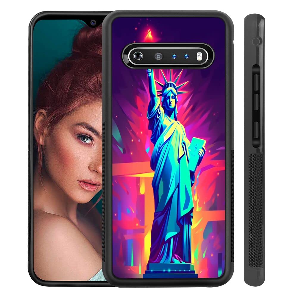Phone Case for LG V60 ThinQ with State of Liberty Designer-35 Black Slim Rubber Frame Full Body Protection Cover Case for LG V60 ThinQ Drop Protection