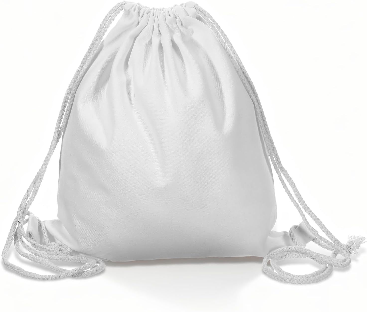 KALIONE Cotton Canvas Drawstring Backpack Bag, 1Pack Cotton Drawstring Bags, Cinch Sport Gym Sack for Women Men, White