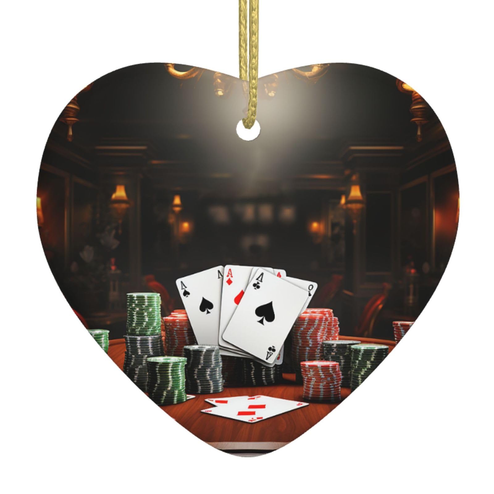 Fodpand Women's White Poker Tournament Christmas Ornaments 2025, Gift Exchange For Men, Collectible Ceramic Ornament Heart Hanging Ornaments For Christmas Tree Decoration
