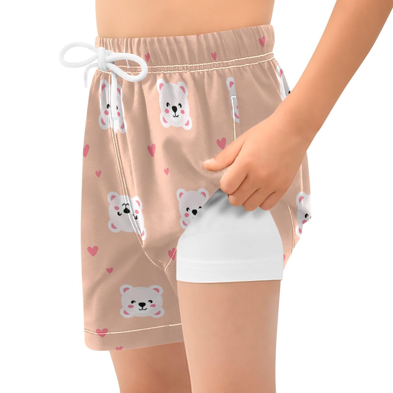 YANENDIE Boy Swim Trunks with Compression Liner Bear Faces Boys Swim Shorts Quick Dry Beach Shorts