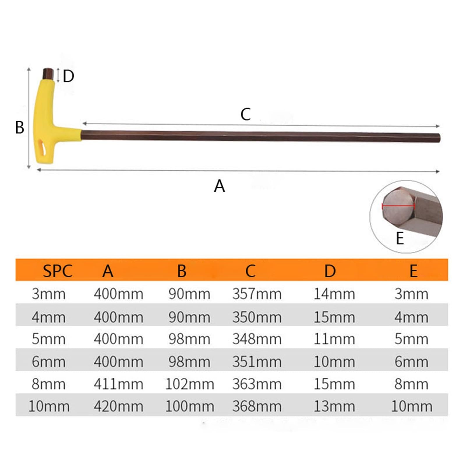 T-Griff-Schlüssel, Schlitz-/Kugelkopf-Schraubendreher, Sechskantschlüssel Handwerkzeuge 400mm Länge 3-10mm(6mm flat head)