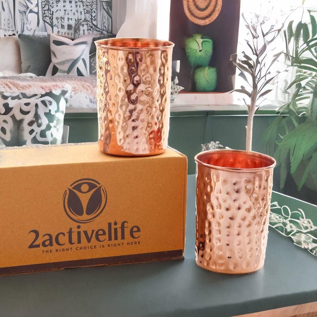 2activelife Hammered Design Pure Copper Tumbler Set of 2 Drinking