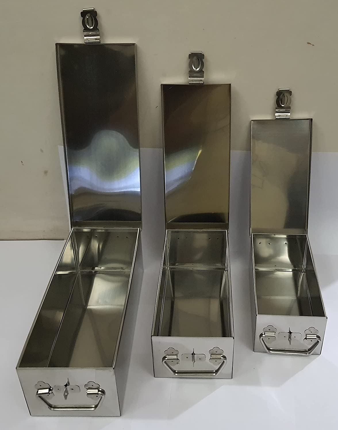 GinoSet® Stainless Steel safe Locker Boxes For Cash Peti Pooja Jewellery set Box (Multi_Pack of 3) Size -8 Inch, 10 Inch, 12 Inch With Laser Printed Tree 1