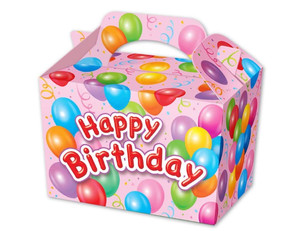 MustBeBonkers Happy Birthday Food Boxes - Picnic Carry Meal Box - Birthday Party Bag Plate (40 Boxes, Pink Box)